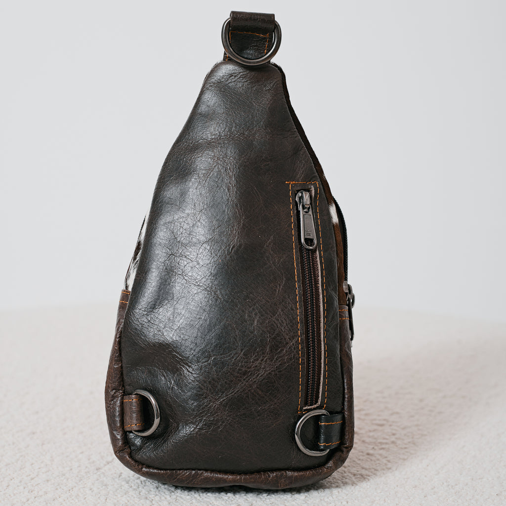 Sac bandoulière western en poil de vache brun et blanc