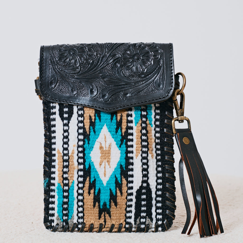 Pochette western aztèque turquoise et noir