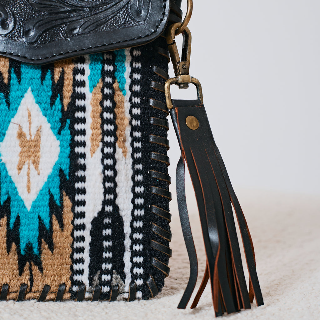 Pochette western aztèque turquoise et noir