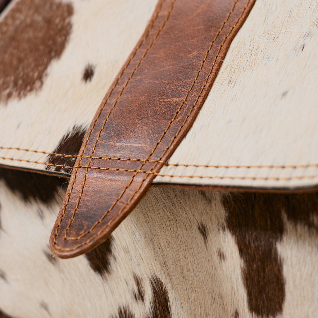 Pochette western en poil de vache brun et blanc