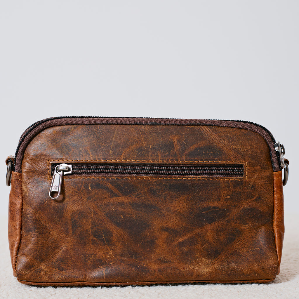 Pochette western en poil de vache brun et blanc
