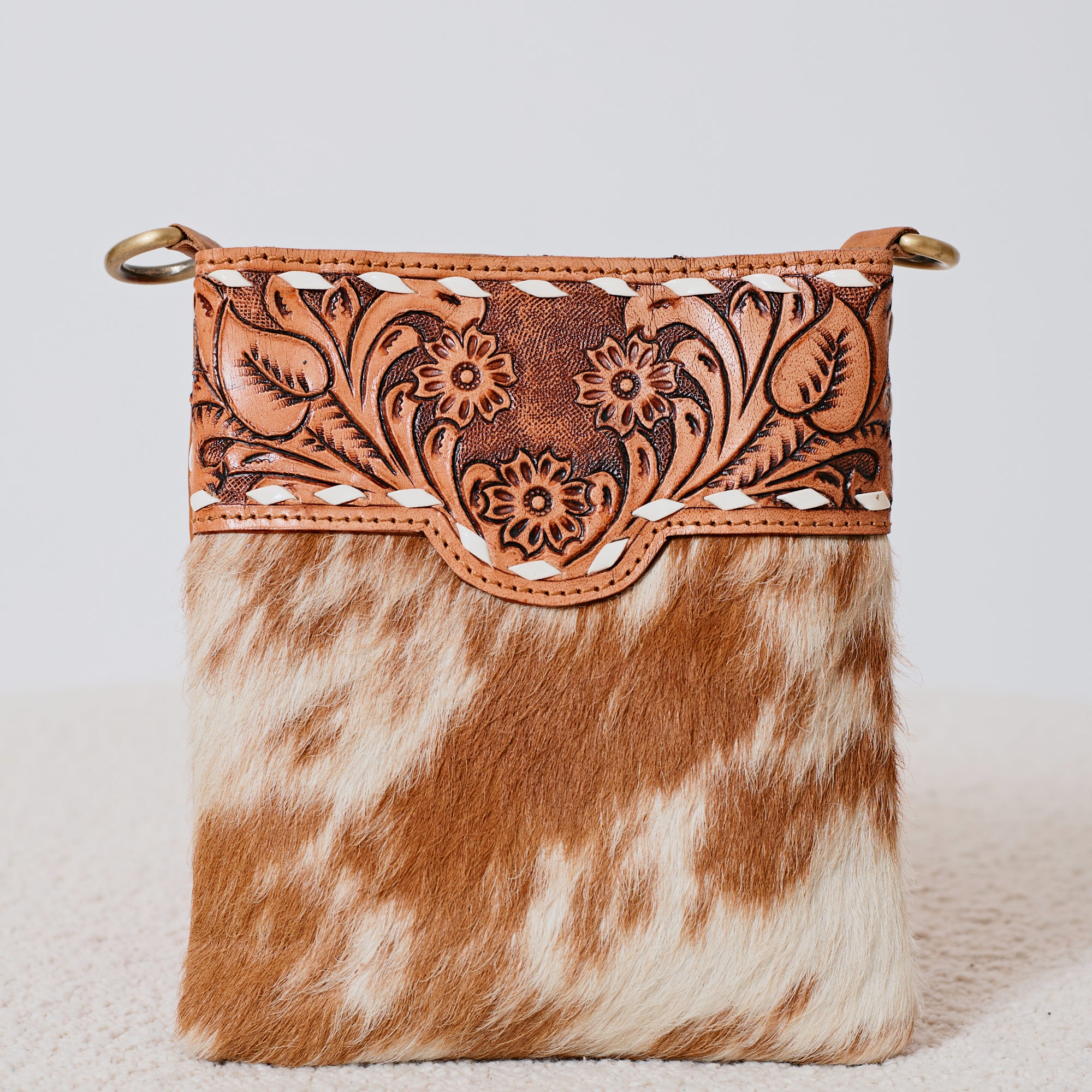 Mini sac western en poil de vache brun et crème