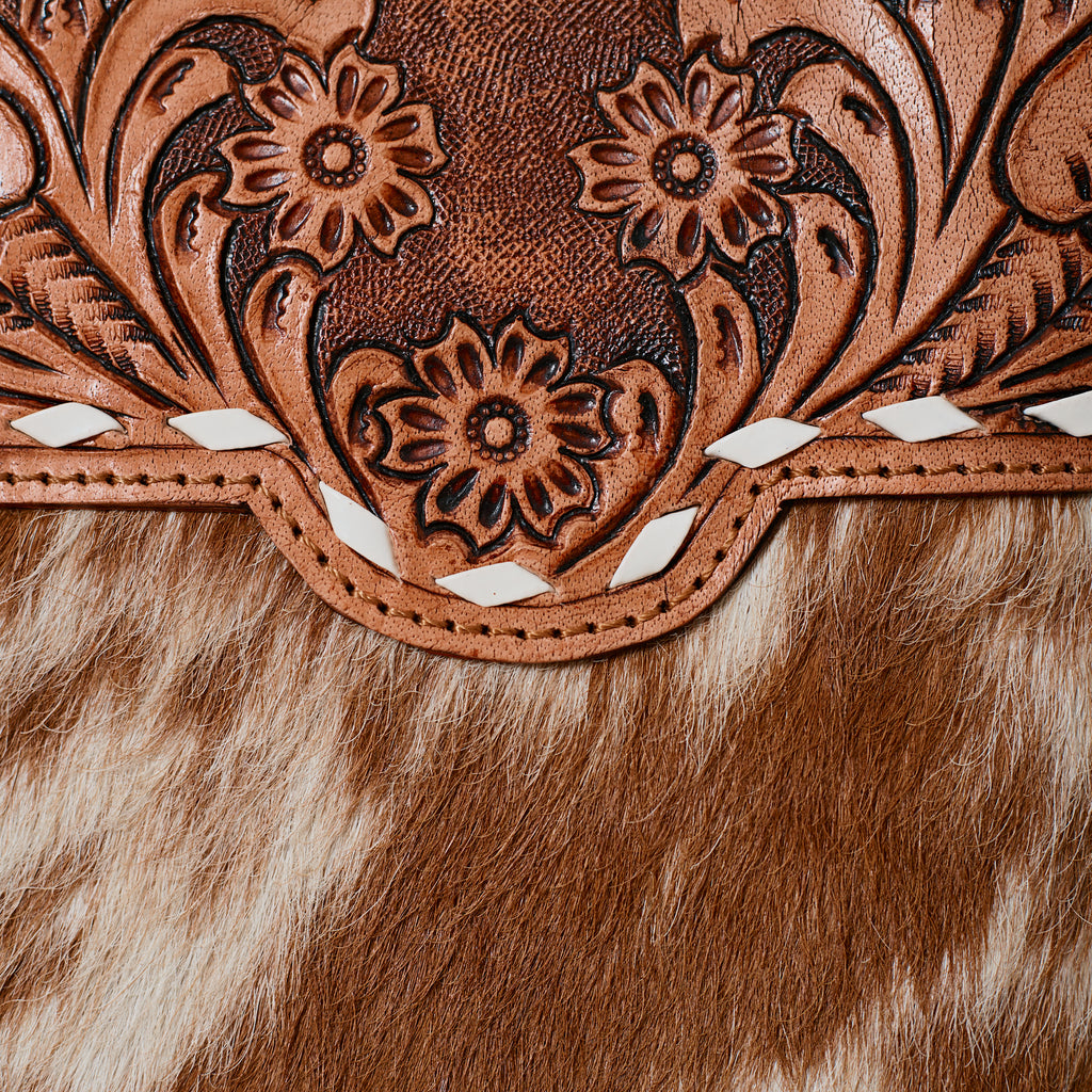 Mini sac western en poil de vache brun et crème
