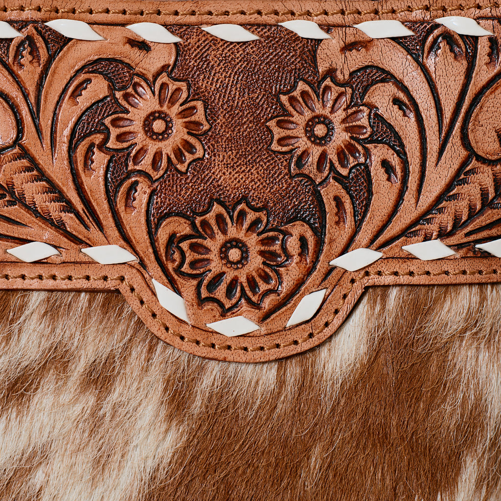 Mini sac western en poil de vache brun et crème