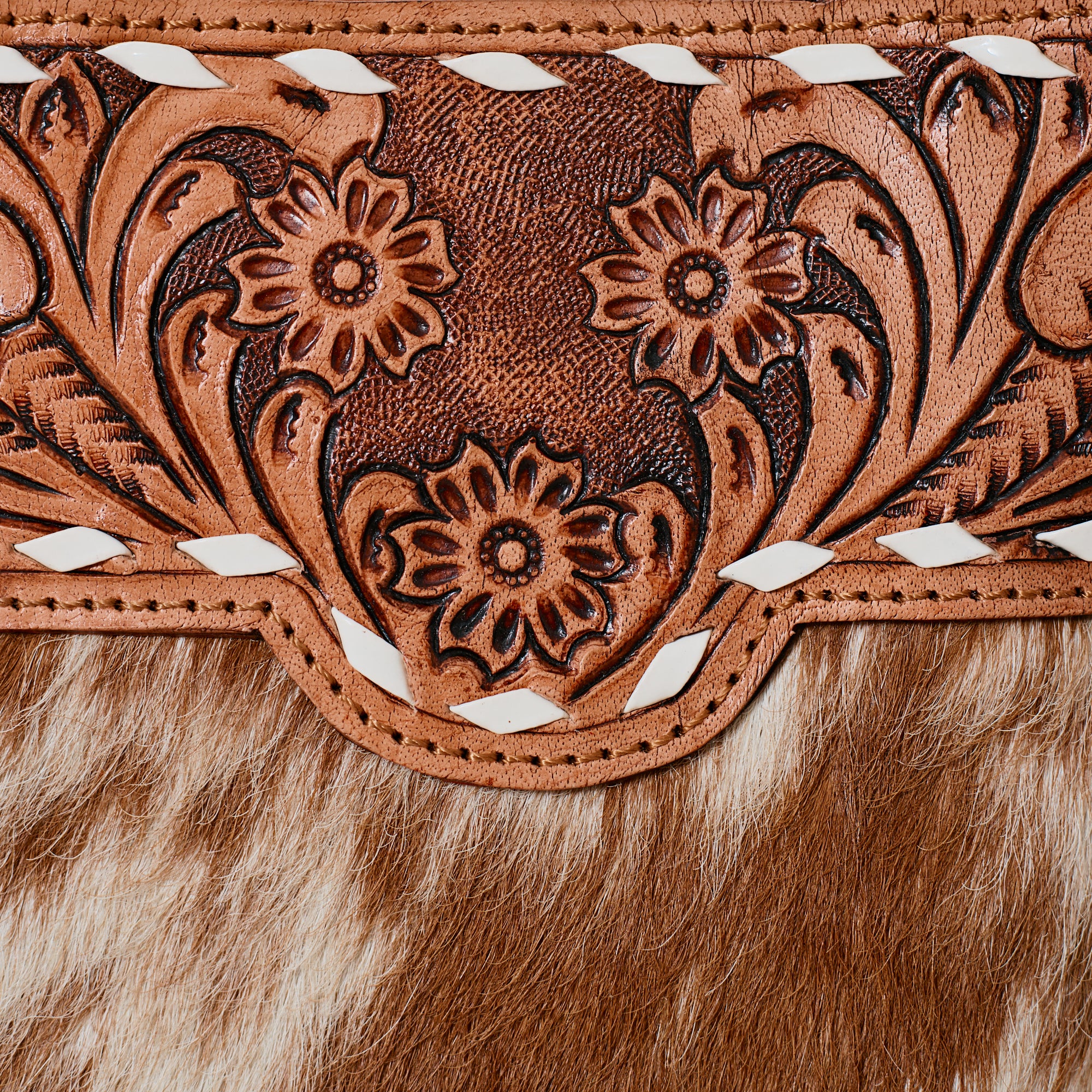 Mini sac western en poil de vache brun et crème
