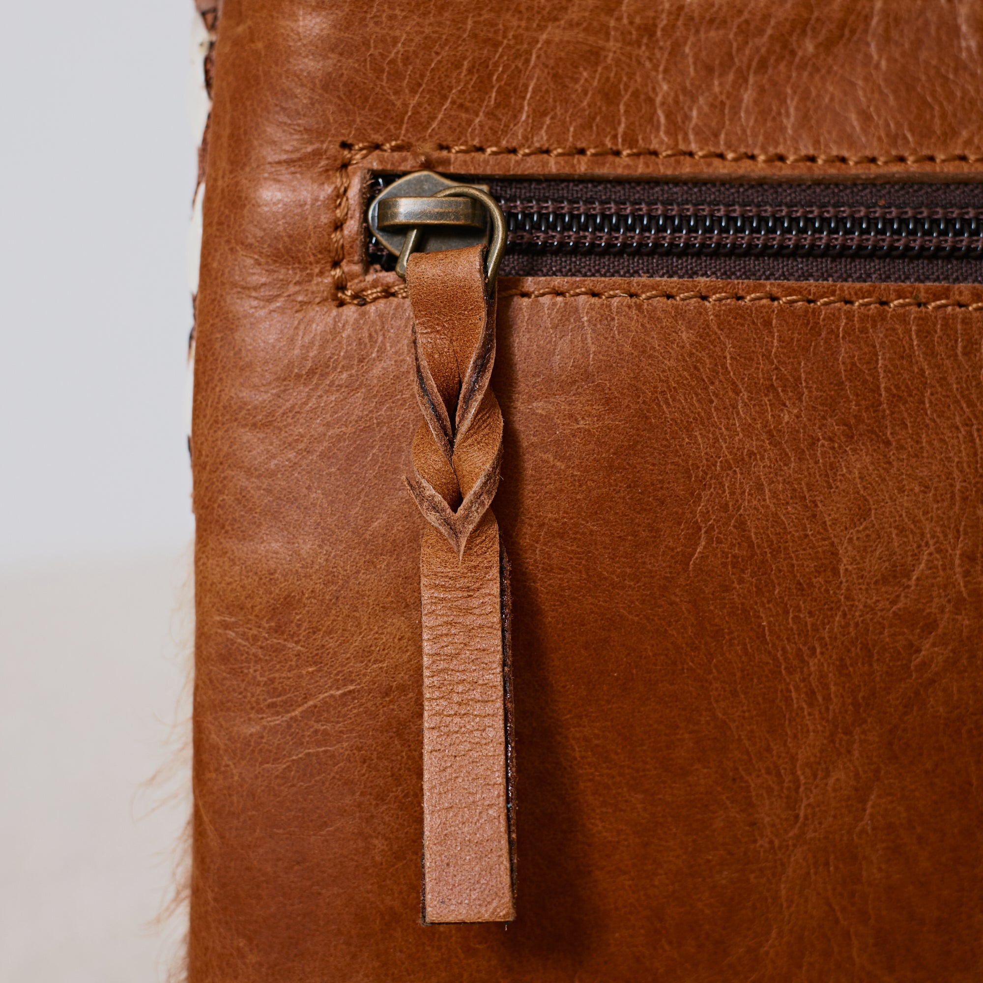 Mini sac western en poil de vache brun et crème