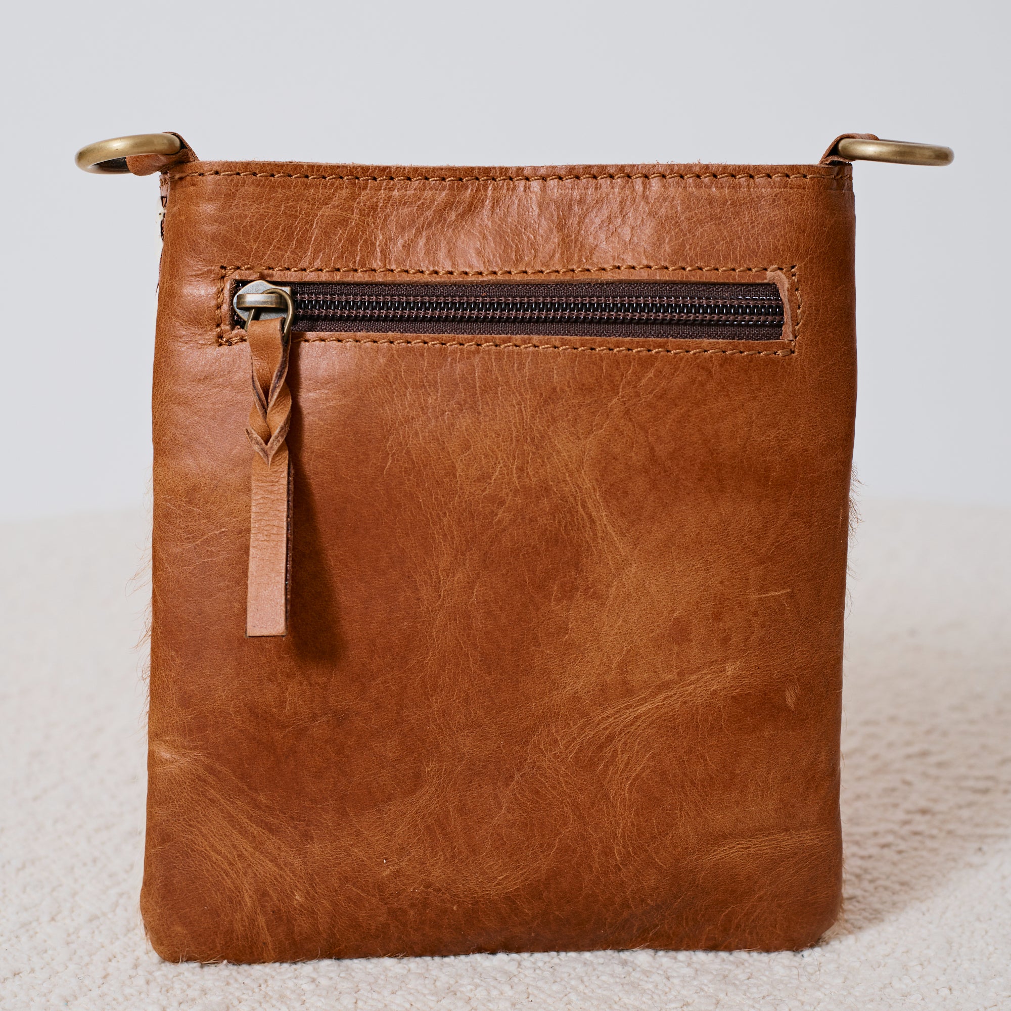 Mini sac western en poil de vache brun et crème