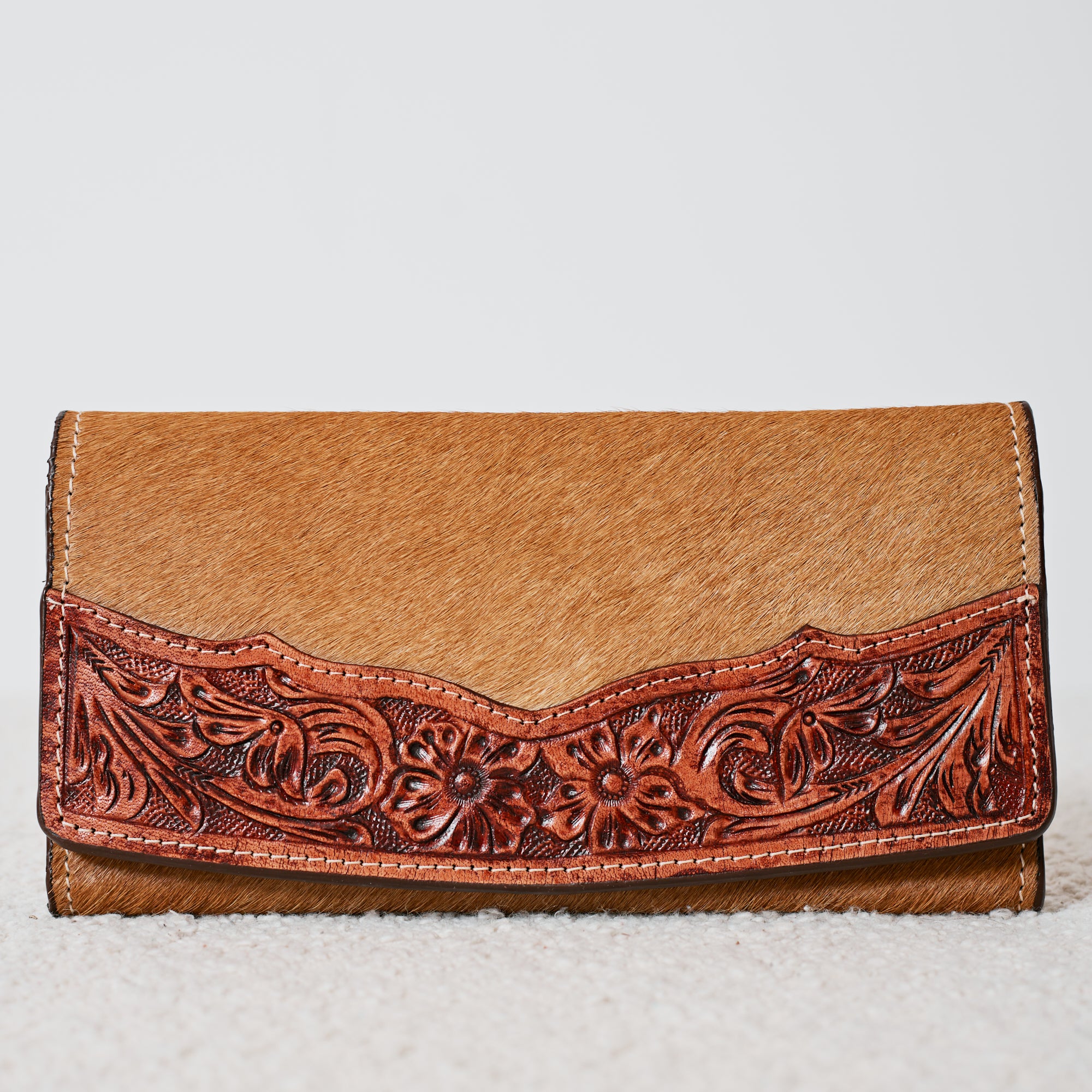 Western Wallet in Genuine Leather and Cowhide – Classic Tooled