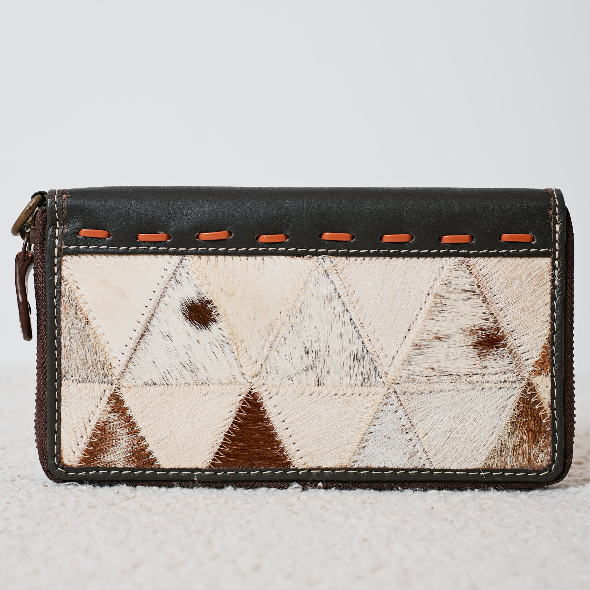 Western genuine leather and cowhide patchwork wallet