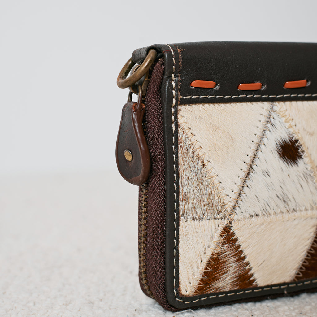 Western genuine leather and cowhide patchwork wallet