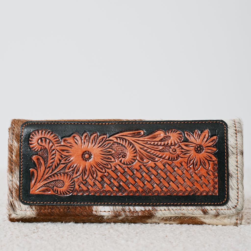 Genuine Leather and Cowhide Western Wallet – Floral Basket