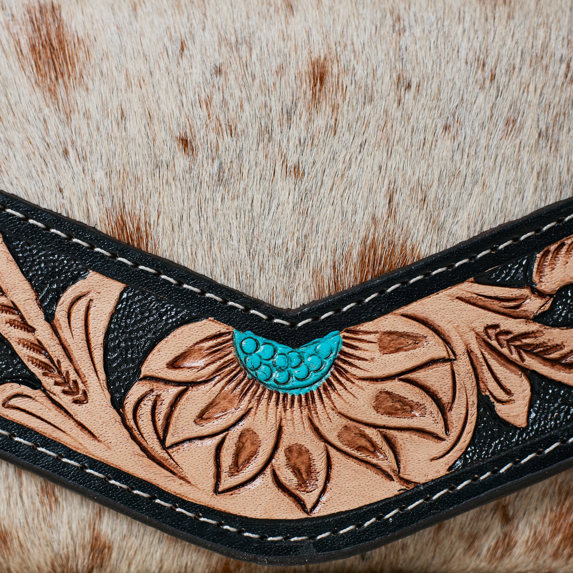 Portefeuille Western en cuir véritable et peau de vache – Turquoise Accent