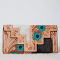 Genuine Leather and Cowhide Western Wallet – Turquoise Sunflower