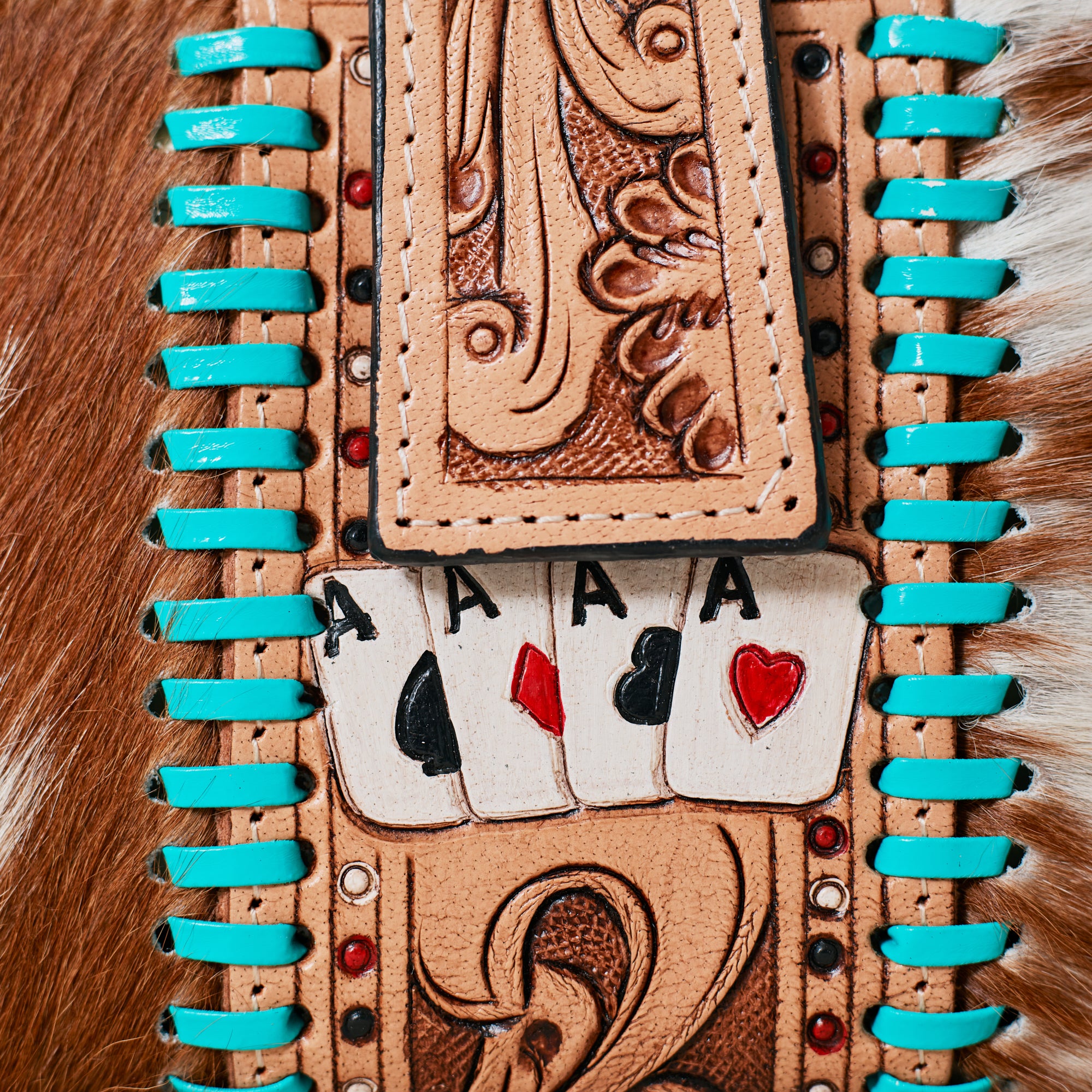 Portefeuille Western en cuir véritable et peau de vache – Lucky Ace