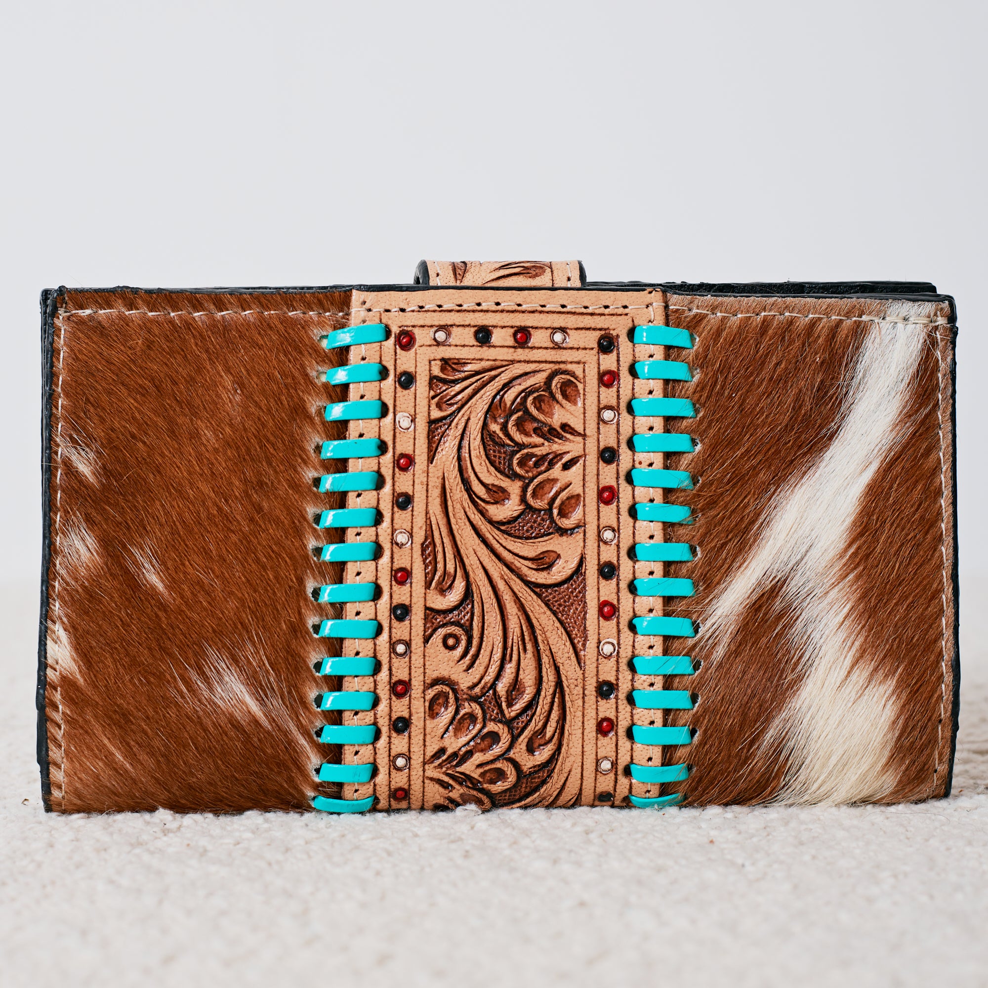 Portefeuille Western en cuir véritable et peau de vache – Lucky Ace