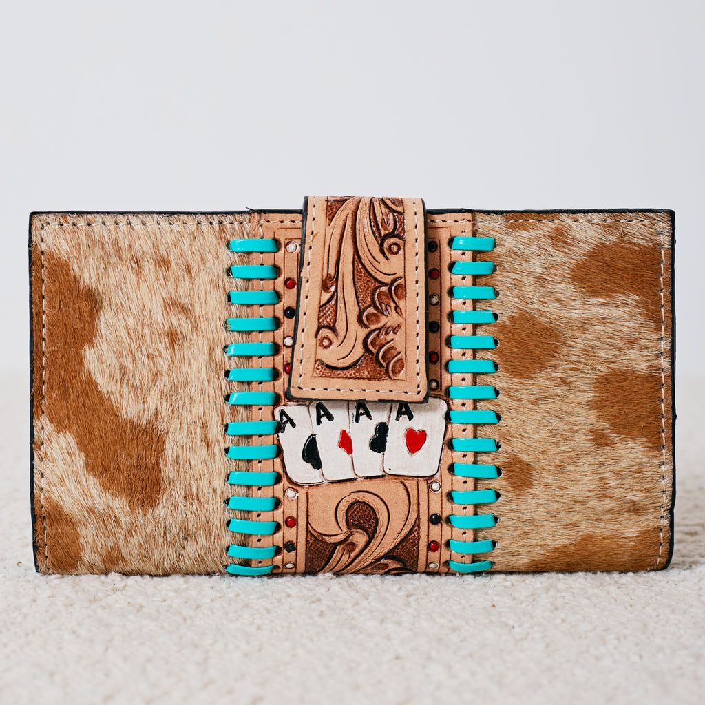 Portefeuille Western en cuir véritable et peau de vache – Lucky Ace