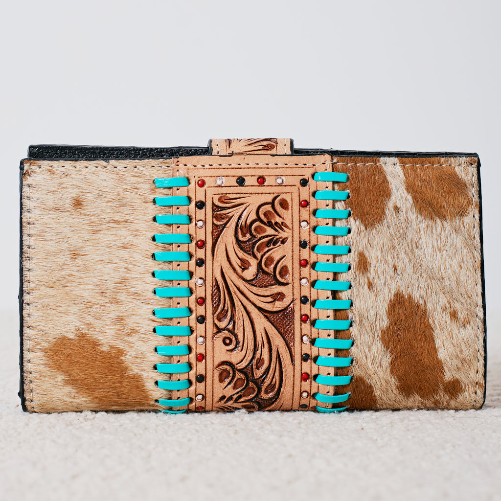 Portefeuille Western en cuir véritable et peau de vache – Lucky Ace
