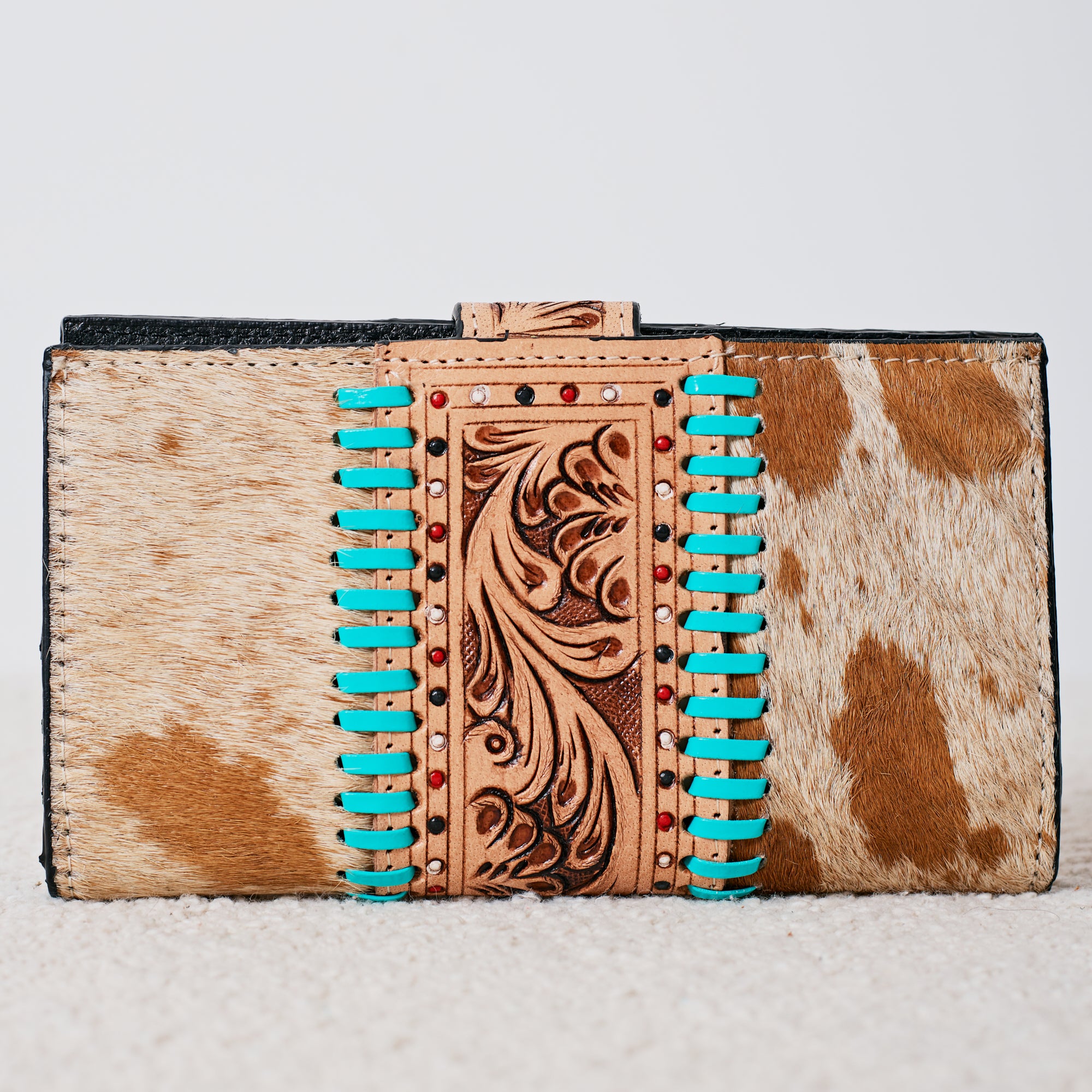 Portefeuille Western en cuir véritable et peau de vache – Lucky Ace