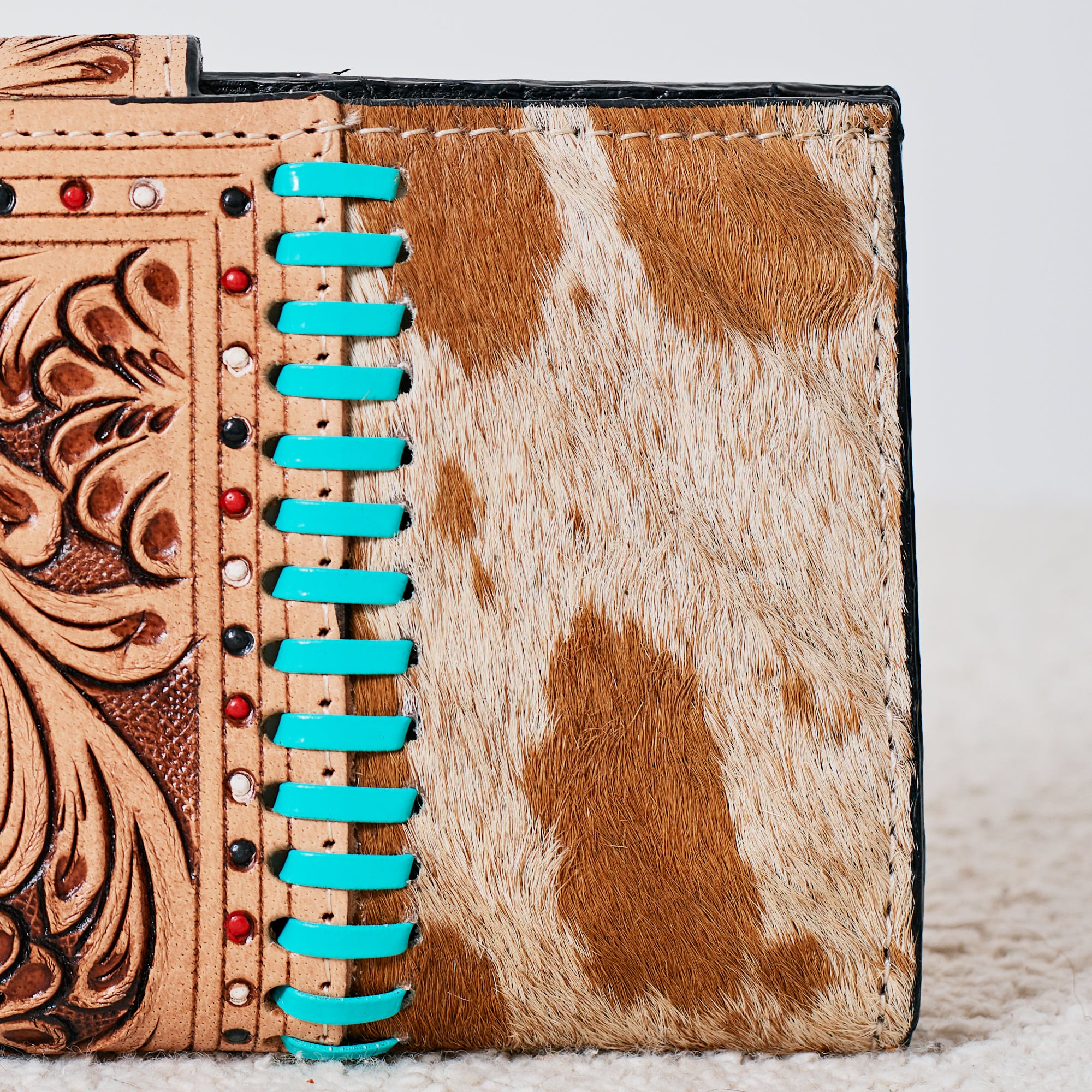 Portefeuille Western en cuir véritable et peau de vache – Lucky Ace