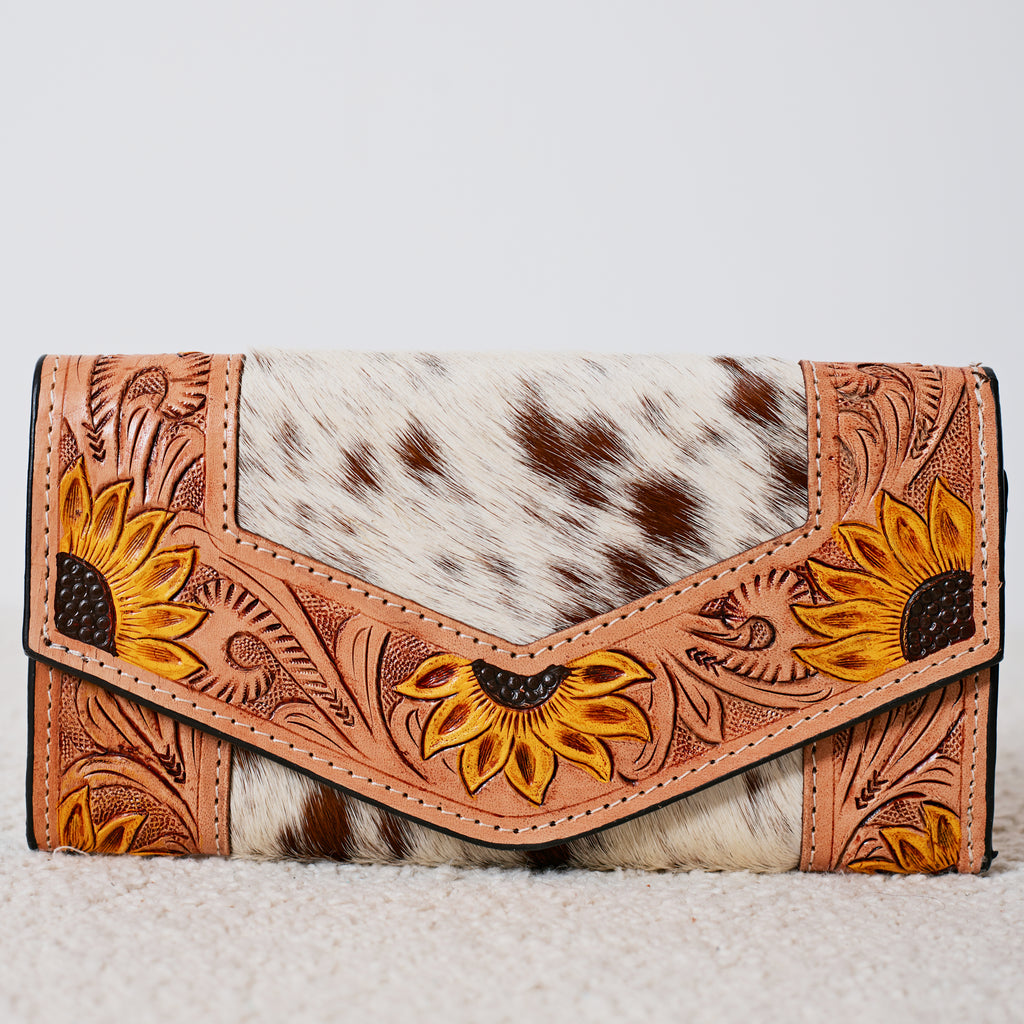 Genuine Leather and Cowhide Western Wallet – Sunflower Cowhide