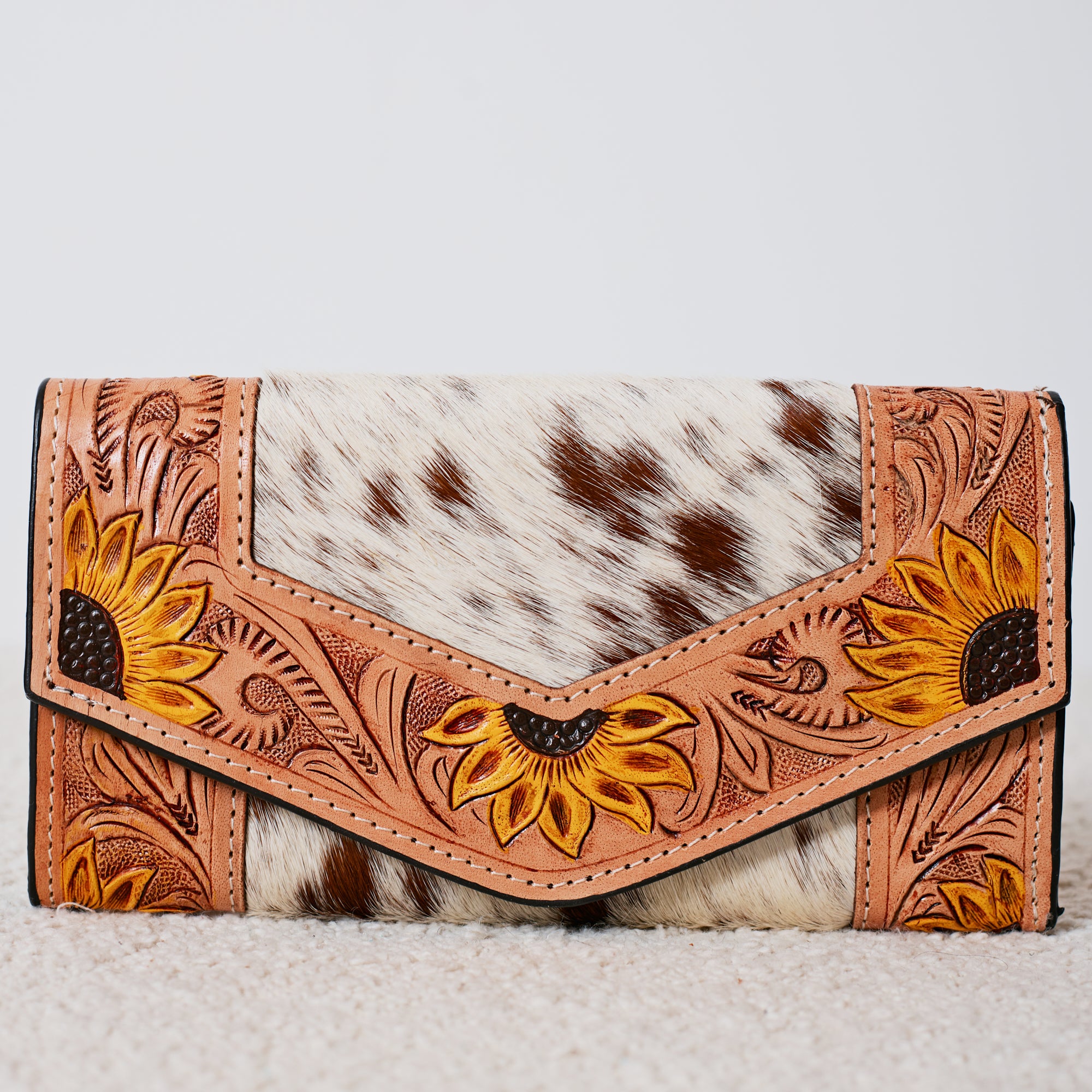 Genuine Leather and Cowhide Western Wallet – Sunflower Cowhide