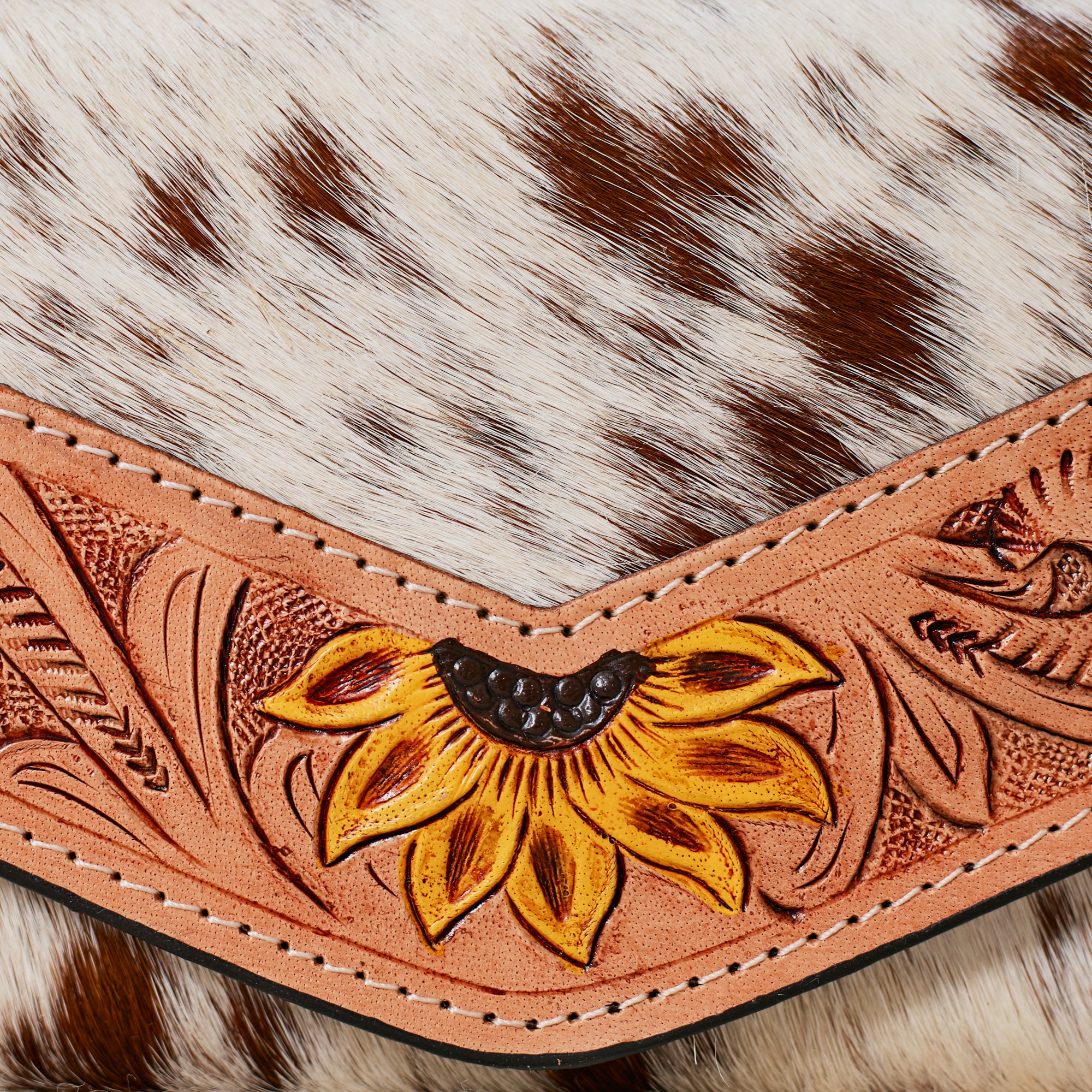 Genuine Leather and Cowhide Western Wallet – Sunflower Cowhide