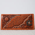 Embossed Genuine Leather Western Wallet – Basketweave Studded
