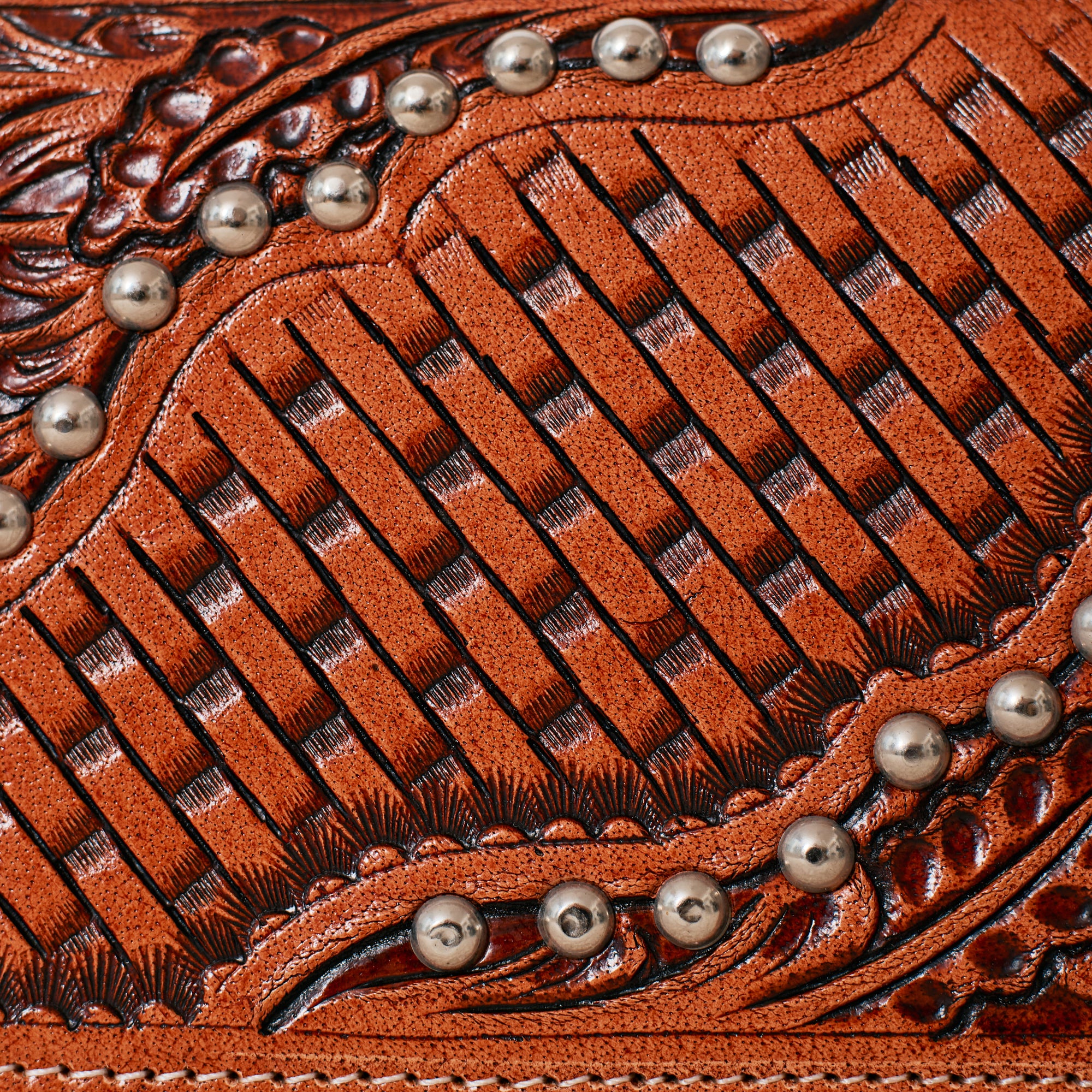 Embossed Genuine Leather Western Wallet – Basketweave Studded