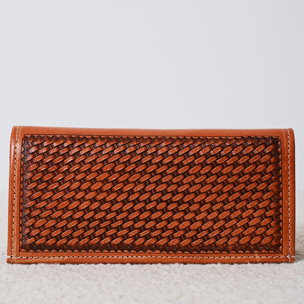 Embossed Genuine Leather Western Wallet – Basketweave Studded