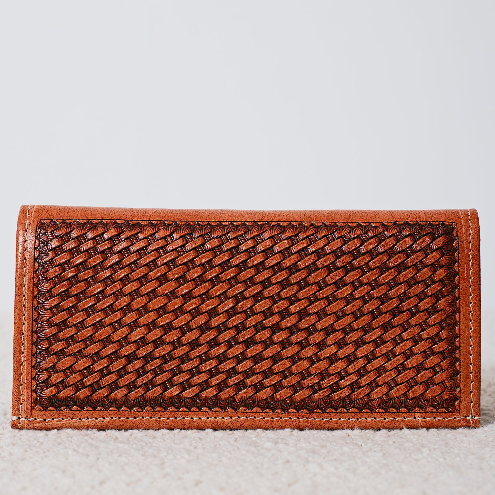 Embossed Genuine Leather Western Wallet – Basketweave Studded