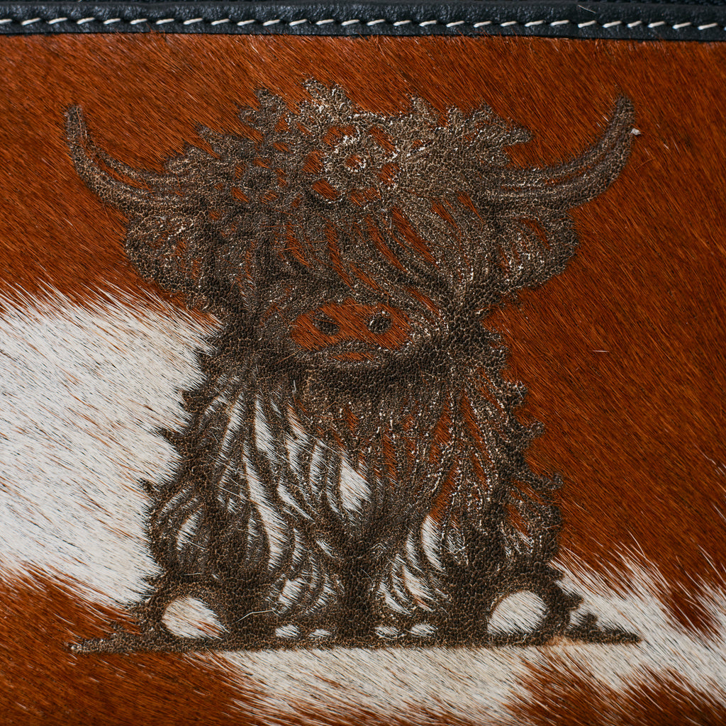 Portefeuille Western en cuir véritable et peau de vache – Highland Cow