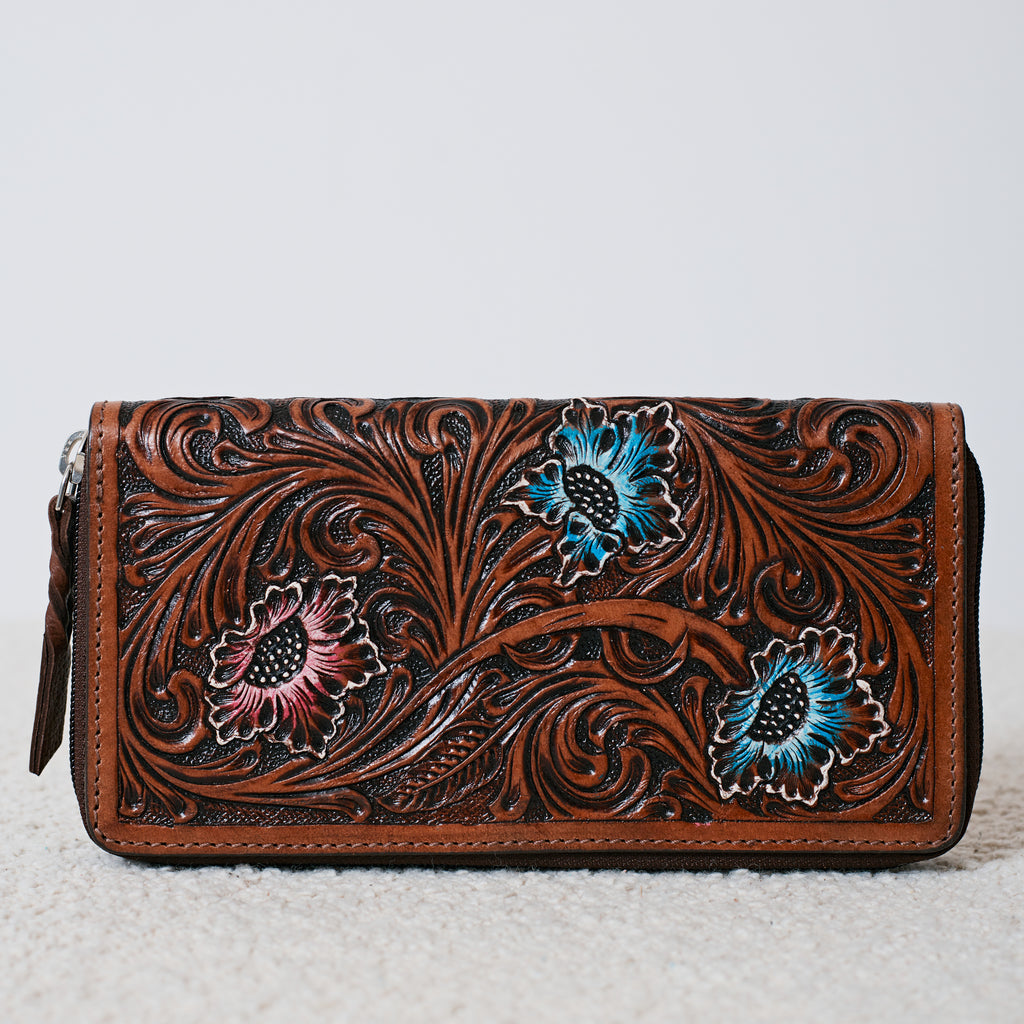 Embossed Genuine Leather Western Wallet – Floral