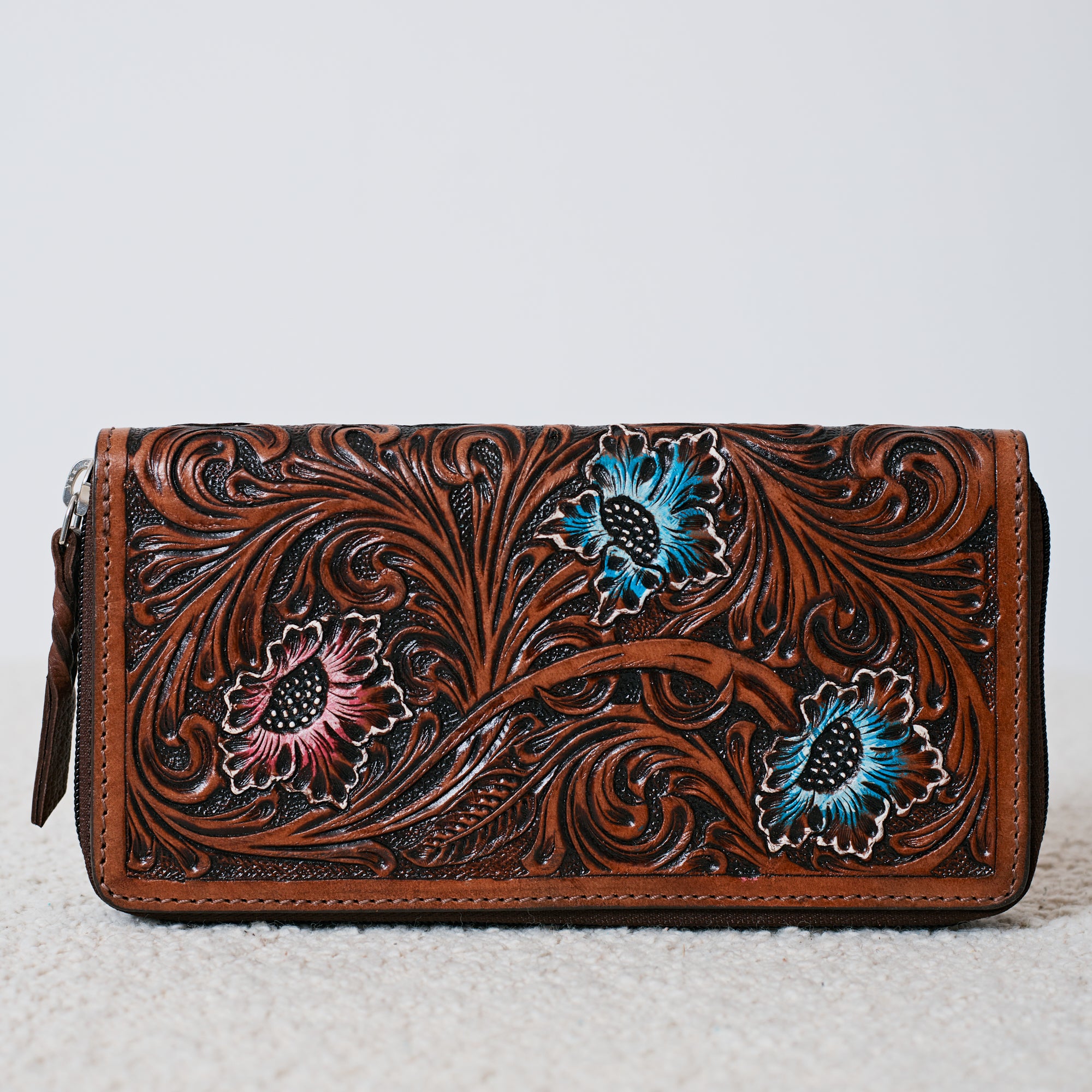 Embossed Genuine Leather Western Wallet – Floral