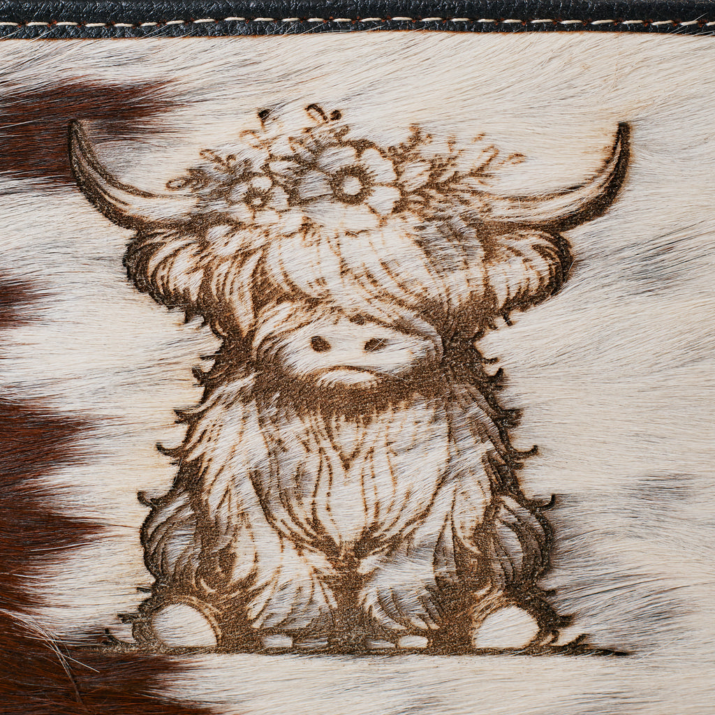 Portefeuille Western en cuir véritable et peau de vache – Highland Cow