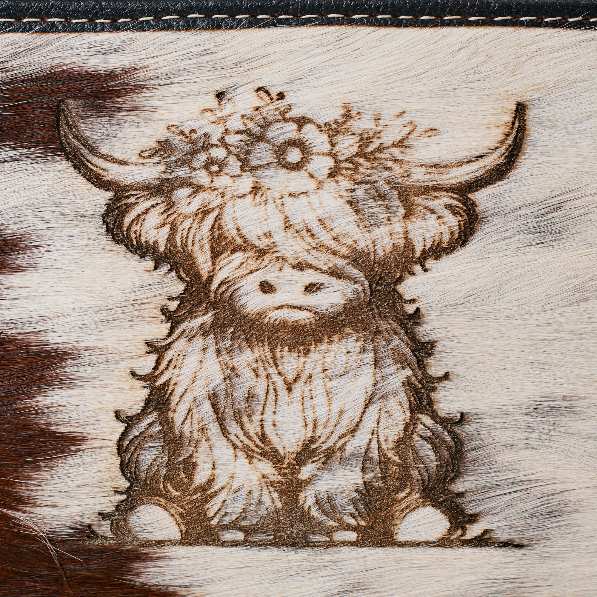 Portefeuille Western en cuir véritable et peau de vache – Highland Cow