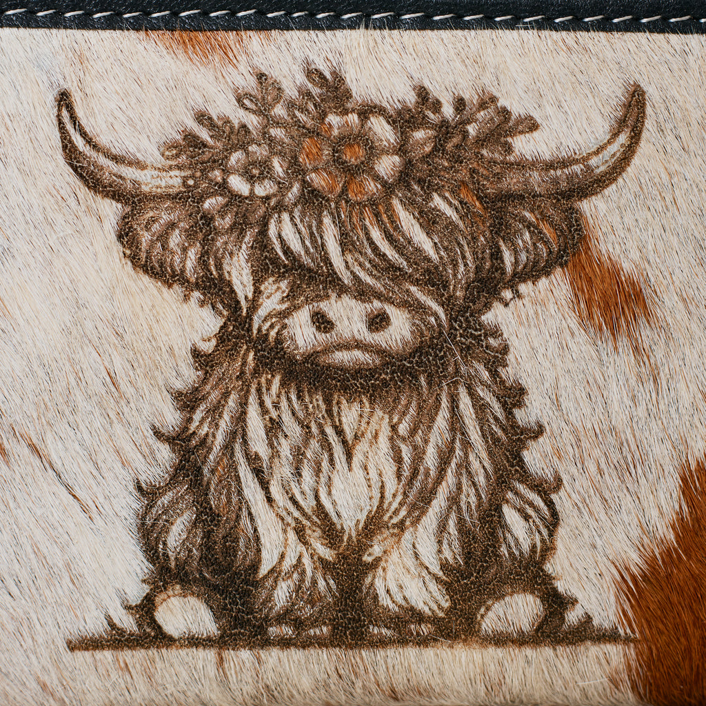 Portefeuille Western en cuir véritable et peau de vache – Highland Cow