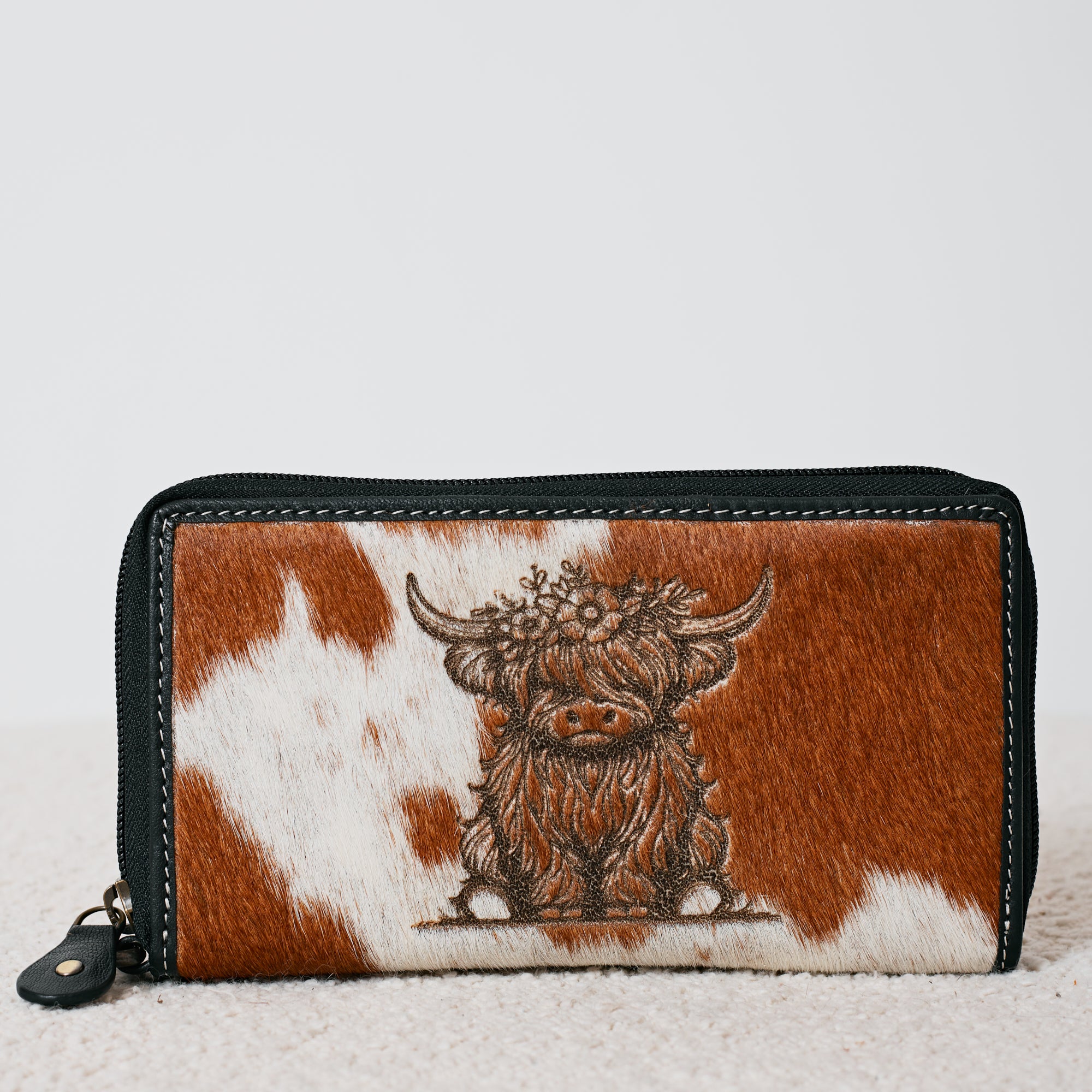 Portefeuille Western en cuir véritable et peau de vache – Highland Cow