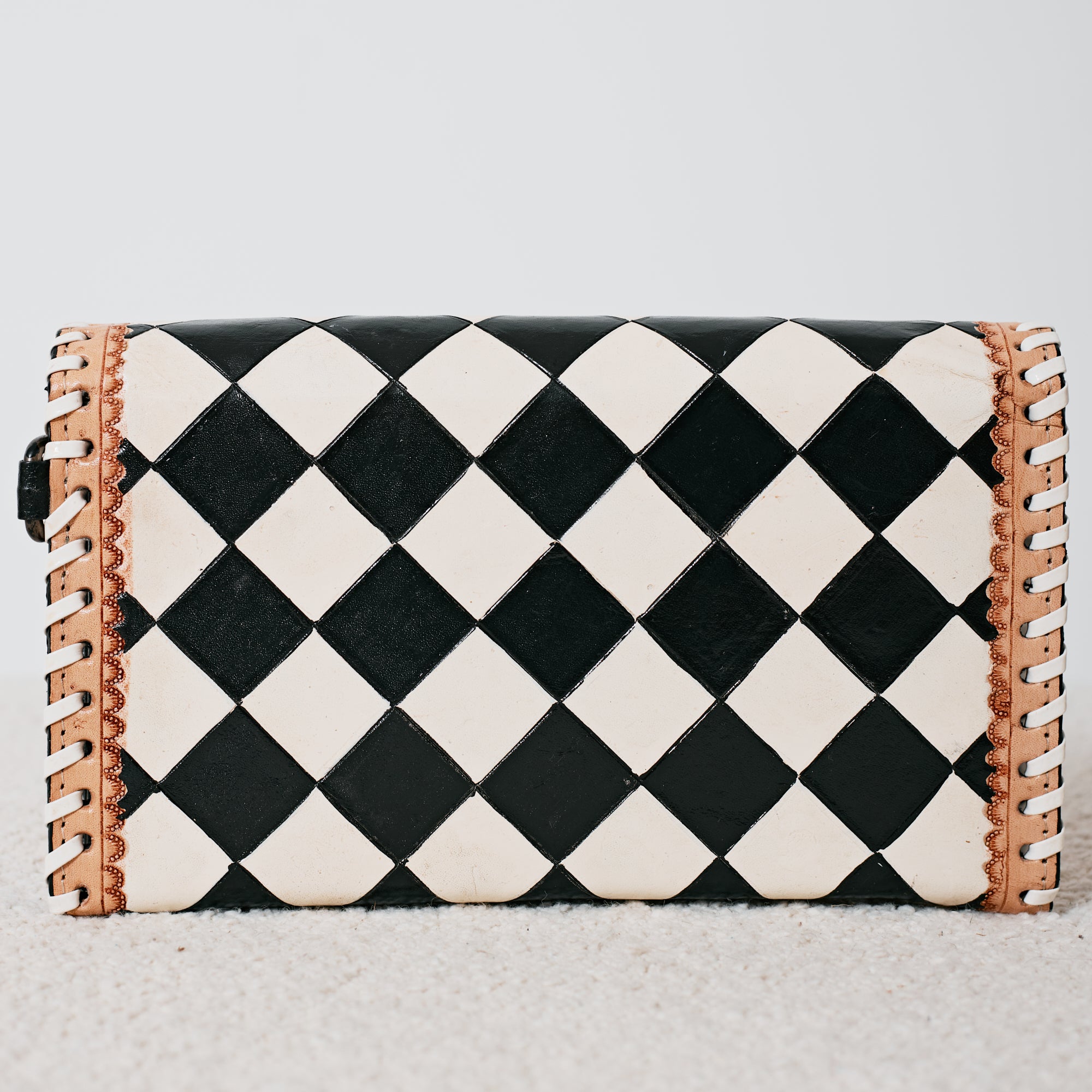 Sac à main western en cuir véritable – Harlequin Noir & Blanc
