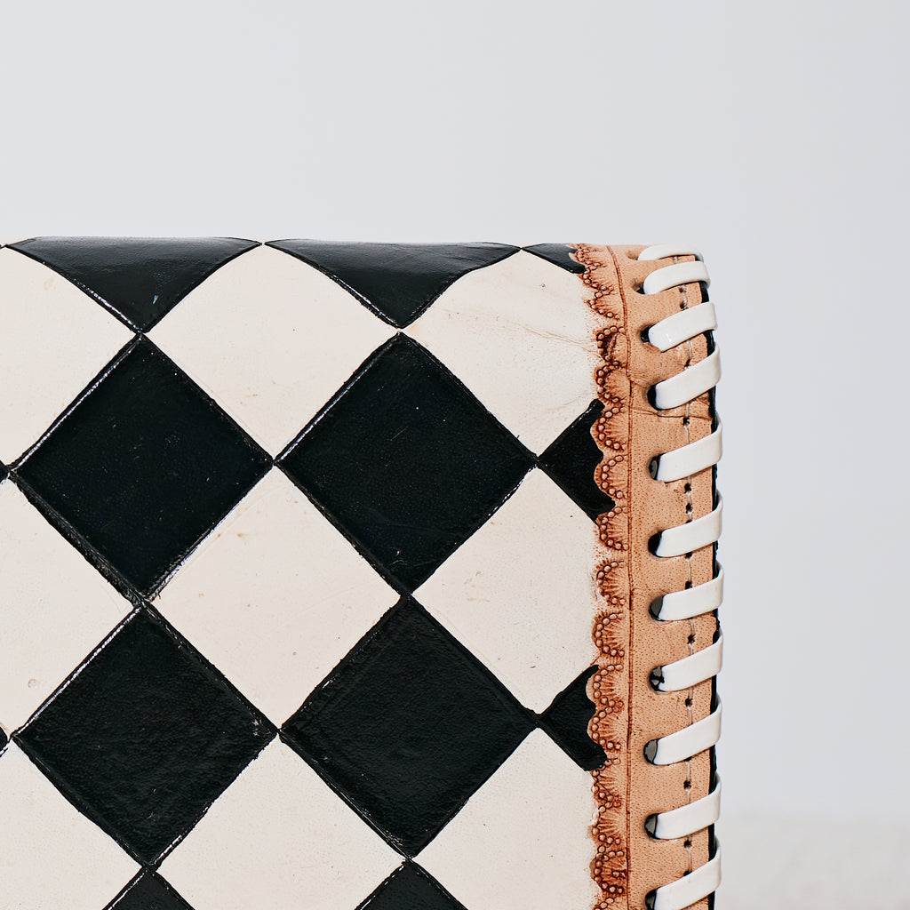 Sac à main western en cuir véritable – Harlequin Noir & Blanc