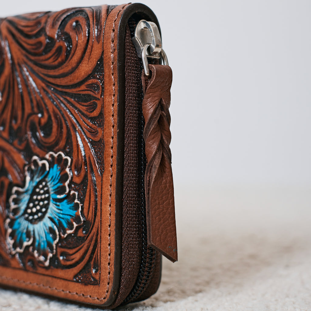 Embossed Genuine Leather Western Wallet – Floral