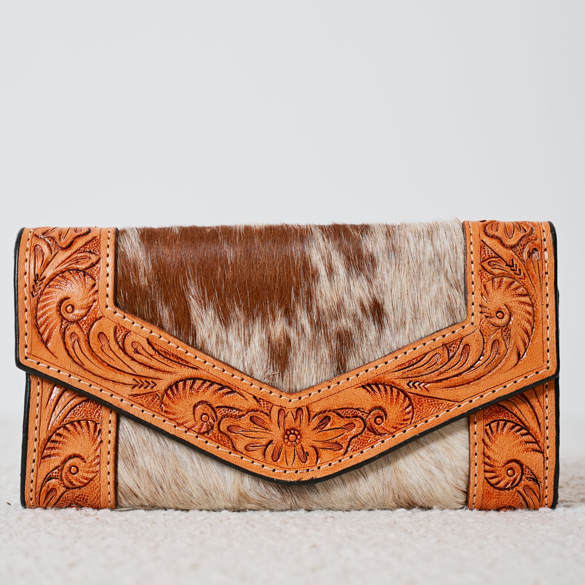 Portefeuille Western en cuir véritable et peau de vache naturelle