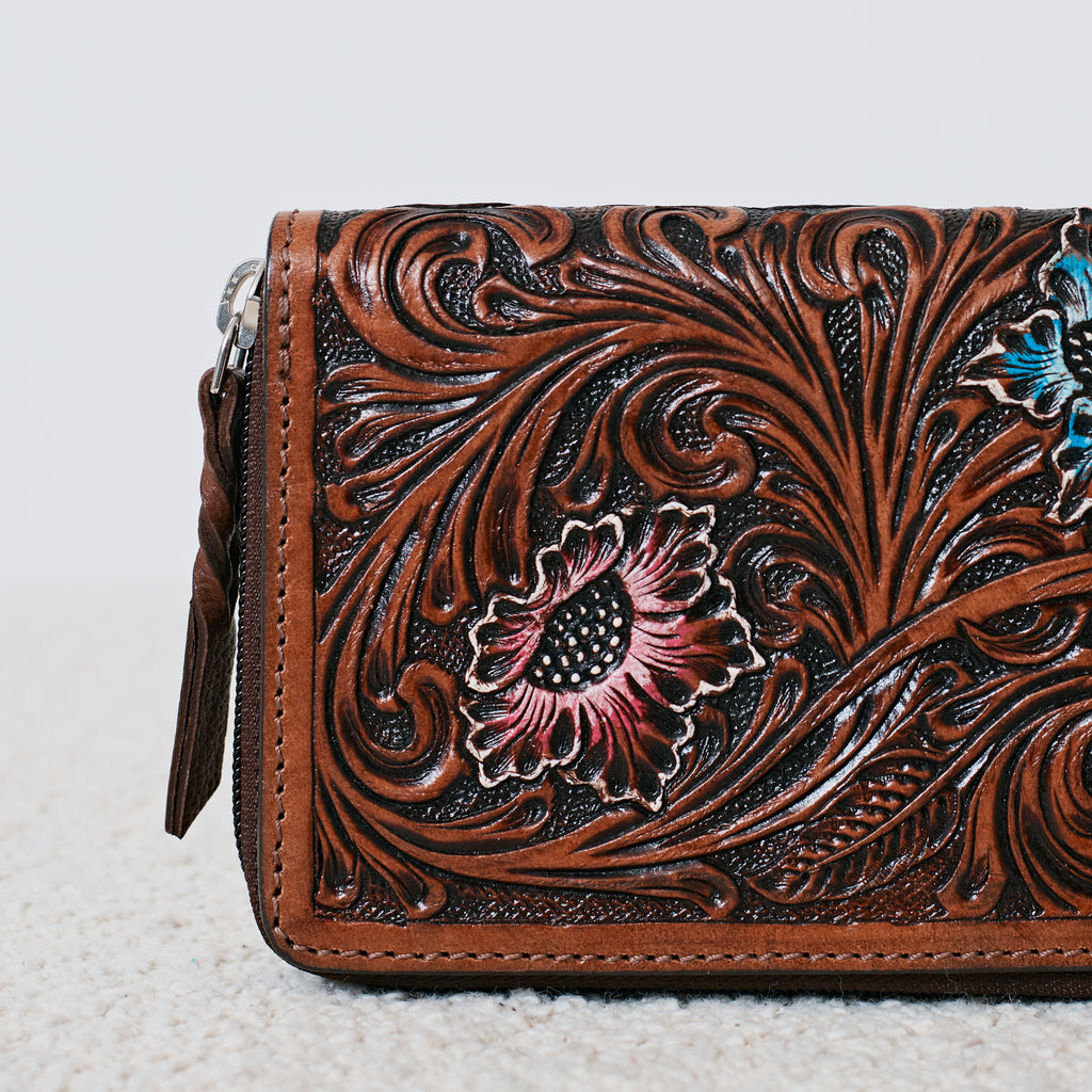 Embossed Genuine Leather Western Wallet – Floral