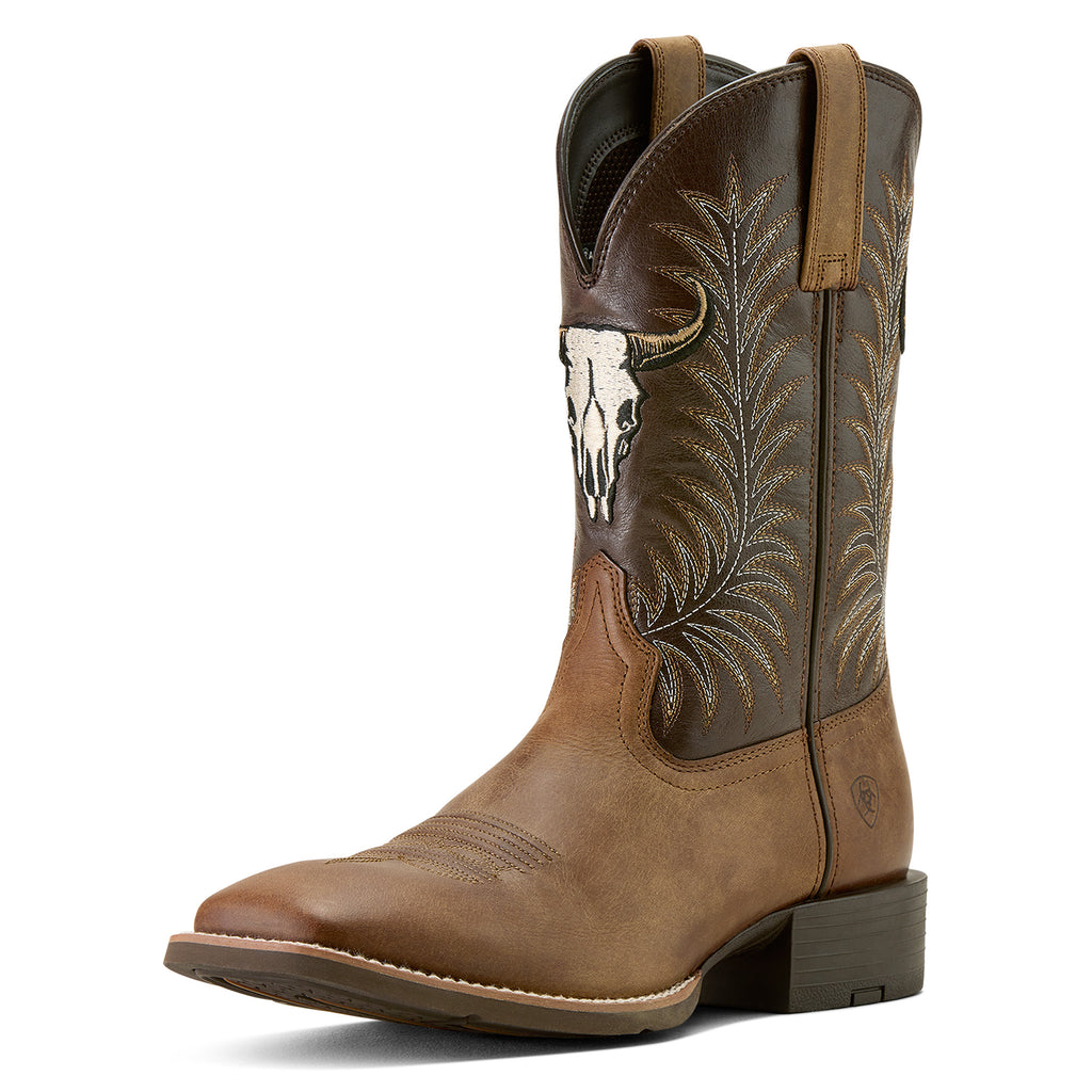 Ariat Sport Steer Skull Homme – Sandstorm / Bitter Chocolate (Botte Cowboy)