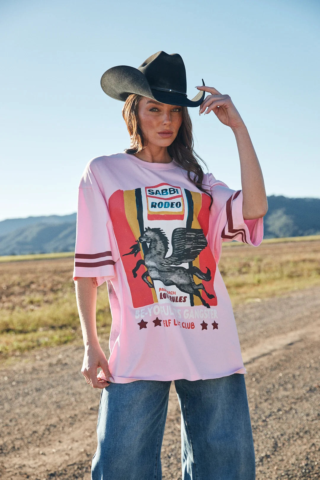 T-shirt très oversized Sabbi Rodeo Self Love Club – Rose – Femme