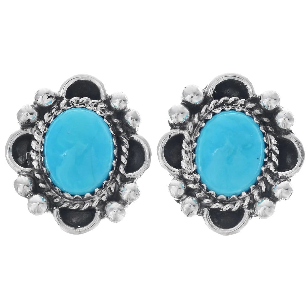 Boucles d’oreilles navajos en argent sterling avec turquoises Kingman naturelles