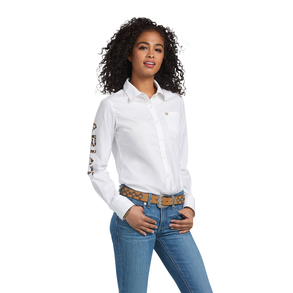 Chemise Ariat Femme – Team Kirby Stretch White logo leopard