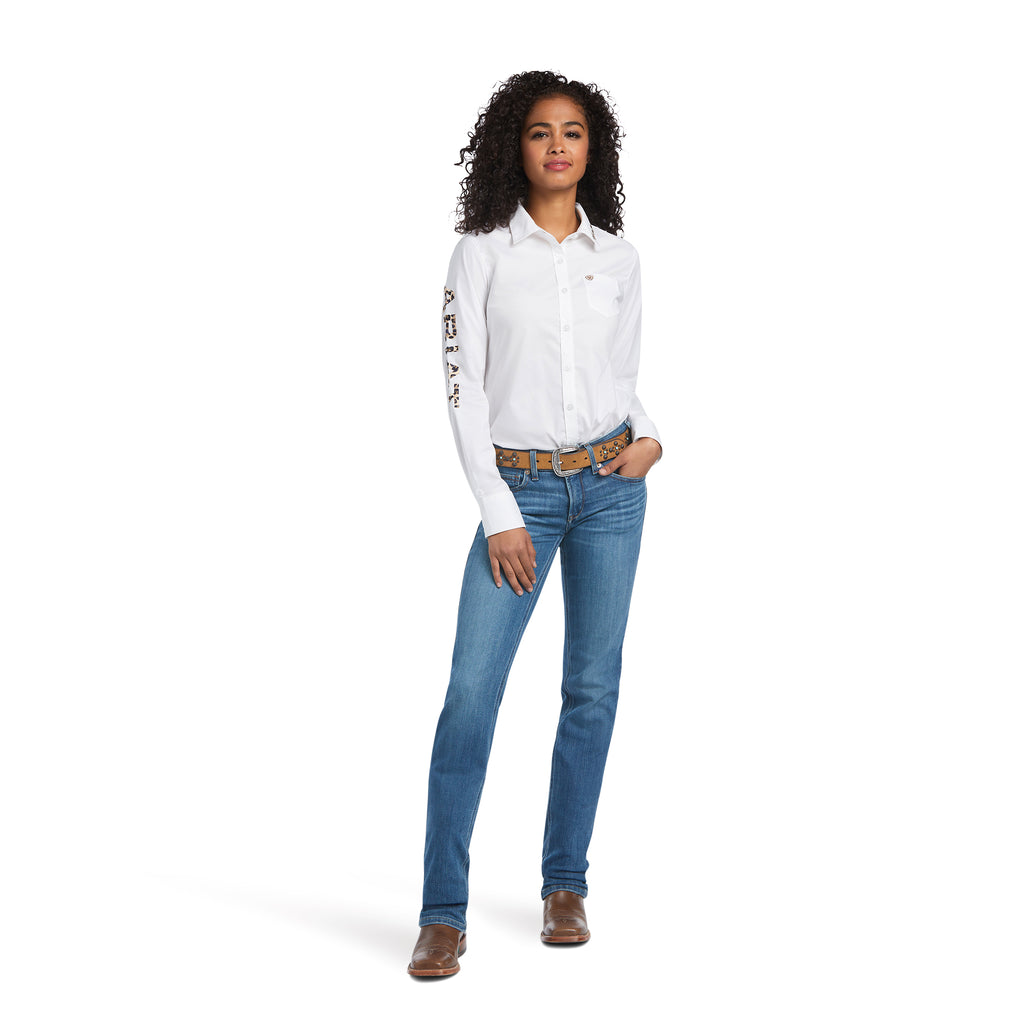 Chemise Ariat Femme – Team Kirby Stretch White logo leopard