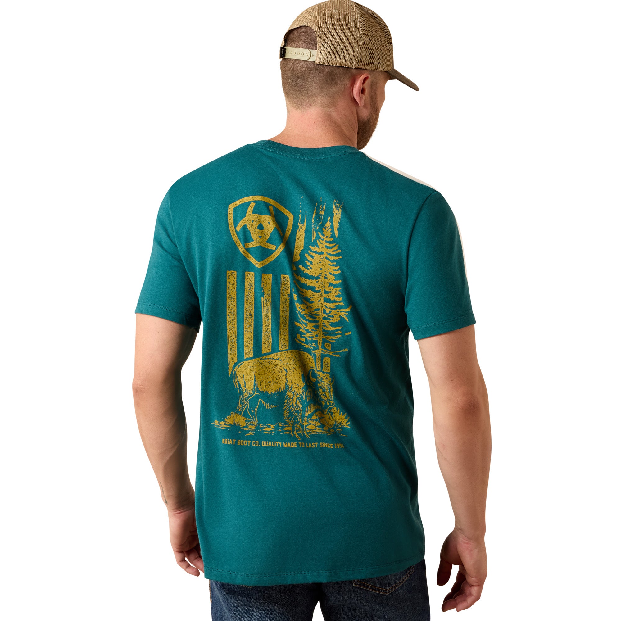 T-shirt Ariat Homme – Bison Wander Flag Classic Fit Mediterranean