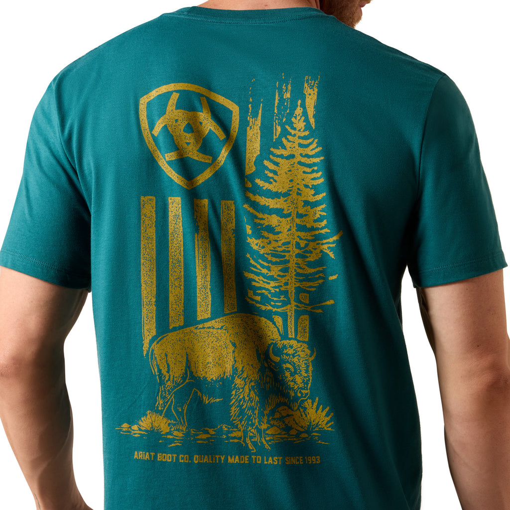 T-shirt Ariat Homme – Bison Wander Flag Classic Fit Mediterranean
