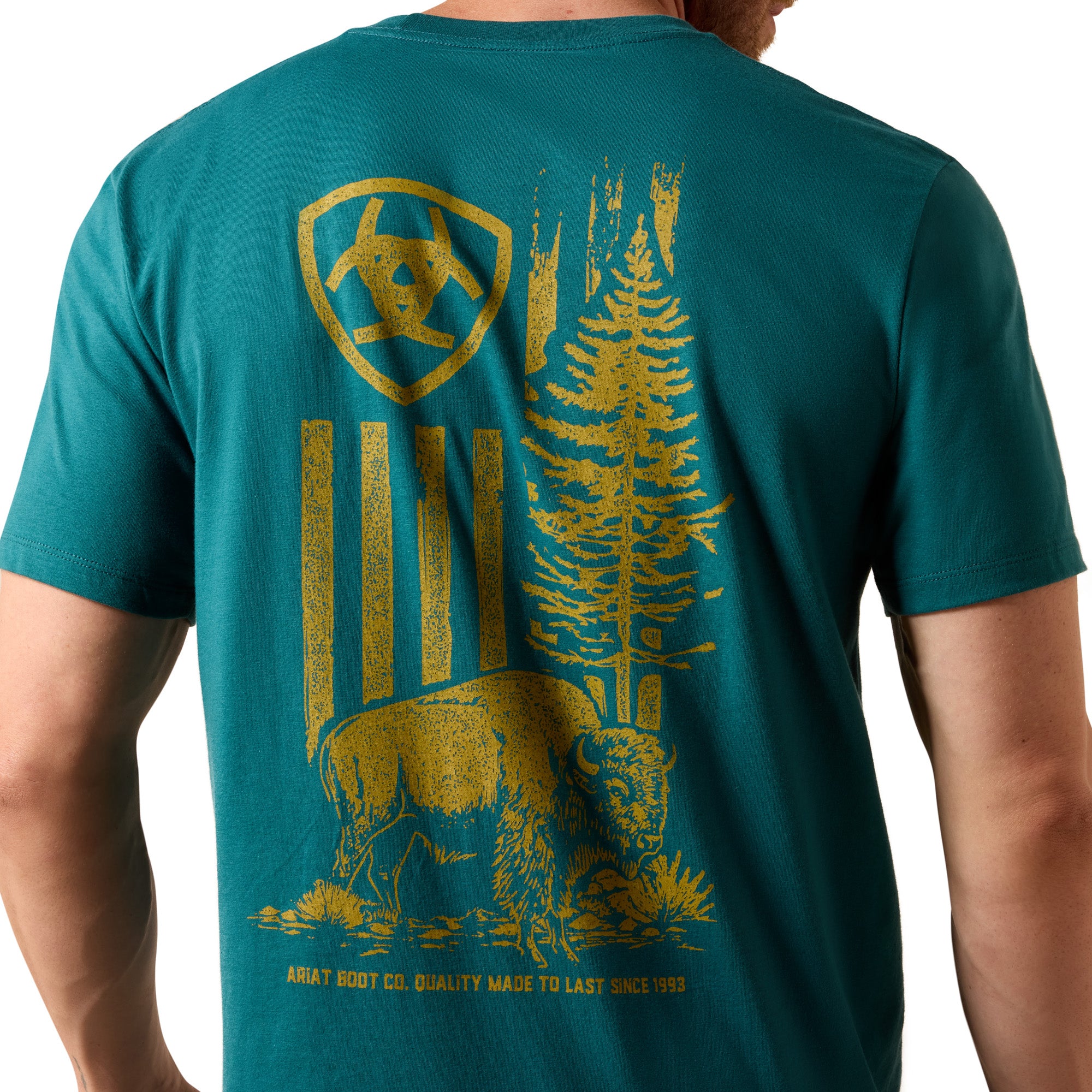 T-shirt Ariat Homme – Bison Wander Flag Classic Fit Mediterranean